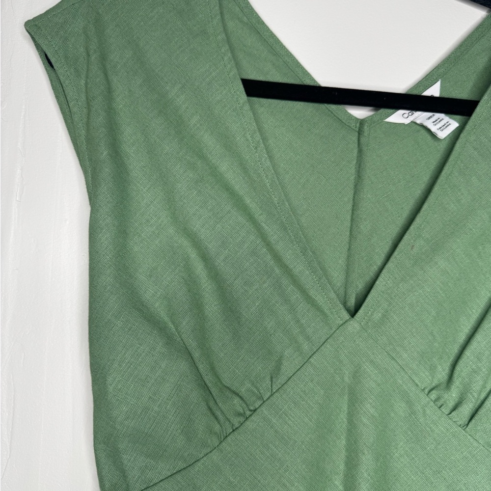 Calvin Klein women's S linen blend olive green babydoll top y2k boho costal - Picture 2 of 7